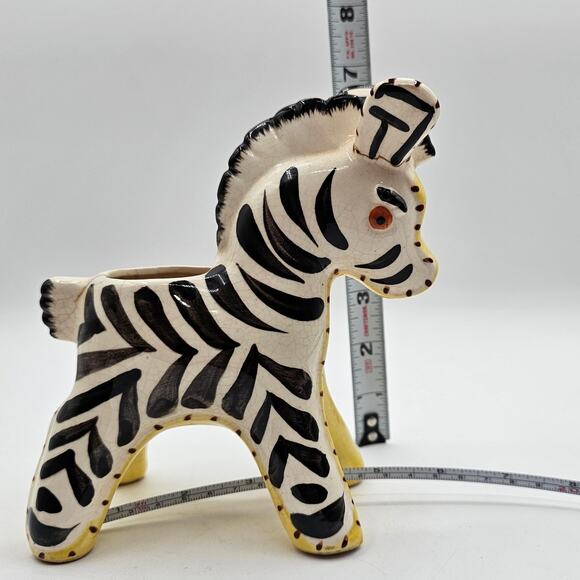 Vintage MCM Hand-Painted Zebra Planter Pot Ceramic Animal Decor Whimsical - Picture 7 of 8